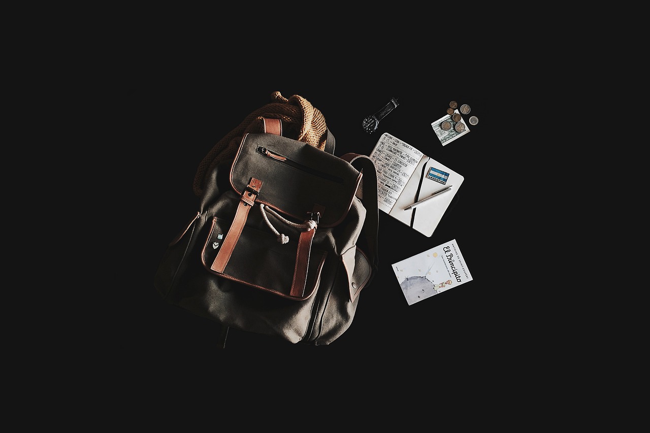backpack, book, travel bag, notebook, backpacking, contents, travel, journey, flat lay, studio photography, still life, backpack, backpack, backpack, backpack, backpack